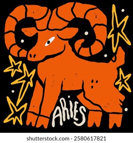 Aries astrological zodiac sign. Cartoon unique modern style. Horoscope, zodiac Constellation. Hand drawn trendy Vector illustration. Magic, witchcraft, astrology concept. Isolated design element