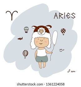 aries baby zodiac cute hand drawn vector illustration