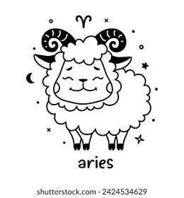 Aries Baby zodiac sign, cute kids horoscope vector design, adorable astrological clipart for children.