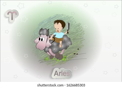 Aries. Baby Zodiac. Vector illustration of the zodiac signs, astrology.