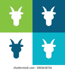 Aries Bull Head Front Shape Symbol Flat four color minimal icon set