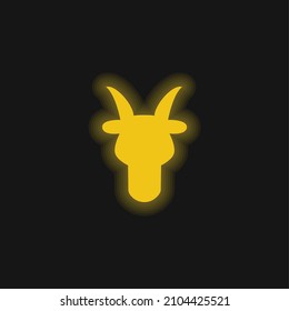 Aries Bull Head Front Shape Symbol Yellow Glowing Neon Icon