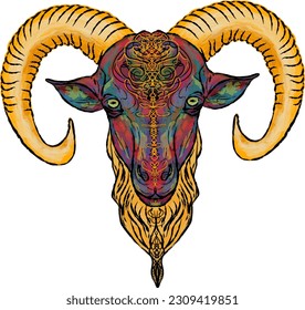 Aries. Colored texture portrait of a goat. Element for design	
