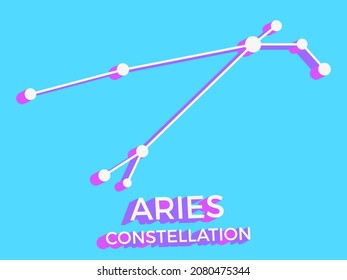 Aries constellation 3d symbol. Constellation icon in isometric style on blue background. Cluster of stars and galaxies. Vector illustration