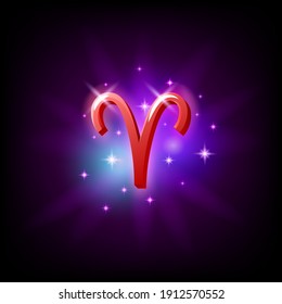 Icono de la constelación de Aries en estilo espacial sobre fondo oscuro con galaxia y estrellas. Signo zoológico del incendio Vector Ilustración