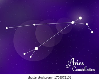 Aries constellation. Starry night sky. Cluster of stars, galaxy. Deep space. Vector illustration