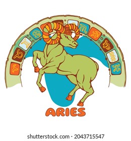 Aries constellation. Stylized zodiac sign. A vivid illustration of mythological animals.