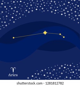 Aries constellation vector. Stars on deep blue sky with zodiac sign
