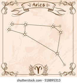 Aries constellation vintage symbol. Schematic representation of the signs of the zodiac.