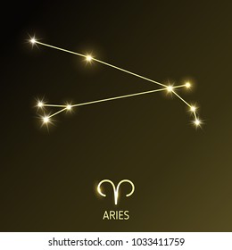 Aries constellation and zodiac sing. Vector illustration.