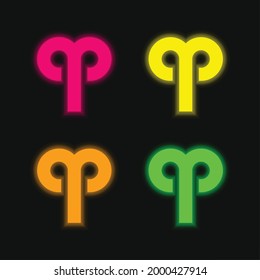 Aries four color glowing neon vector icon