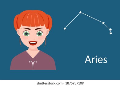 aries. girl as a zodiac sign, astrological symbol and constellation. vector illustration.