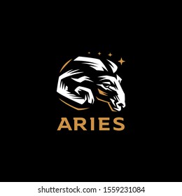 Aries, goat, ram with big horns. Vector illustration.