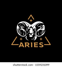 Aries, goat, ram with big horns. Vector illustration.