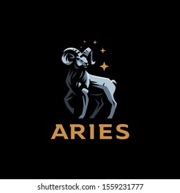 Aries, goat, ram with big horns. Vector illustration.