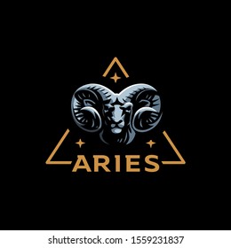 Aries, goat, ram with big horns. Vector illustration.