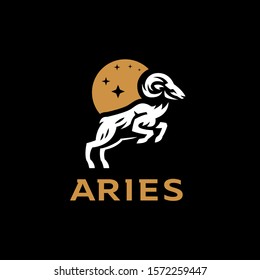Aries, goat, ram with big horns. Vector illustration.