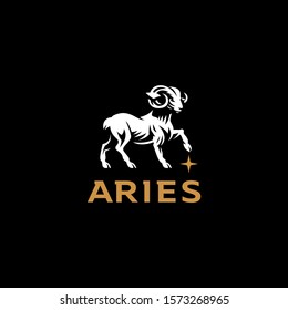 Aries, goat, ram with big horns. Vector illustration.