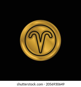 Aries gold plated metalic icon or logo vector