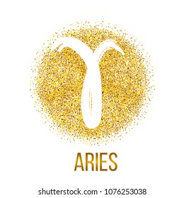 aries golden shine vector zodiac sign, hand drawn with ink brush with a golden gradient. Vector illustration