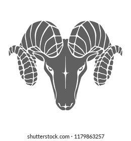 Aries graphic icon. Head ram gray sign isolated on white background. Symbol argali. Vector illustration