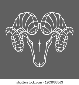 Aries graphic icon. Head ram sign isolated on gray background. Symbol argali. Vector illustration