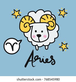 Aries horoscope cartoon vector illustration doodle style