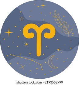 Aries horoscope sign. element of astrology zodiac. Esoteric symbol with a constellation of stars