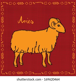 Aries horoscope sign vectorized hand draw 