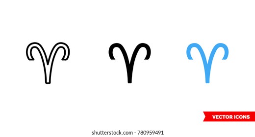 Aries icon of 3 types: color, black and white, outline. Isolated vector sign symbol.