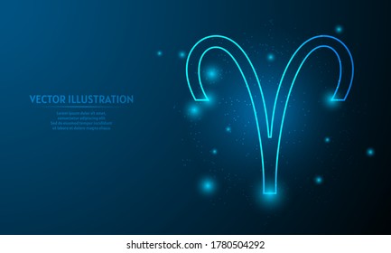 aries icon on blue abstract background. low poly zodiac icon backgraound.