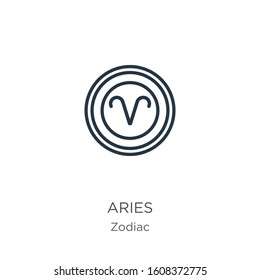 Aries icon. Thin linear aries outline icon isolated on white background from zodiac collection. Line vector sign, symbol for web and mobile