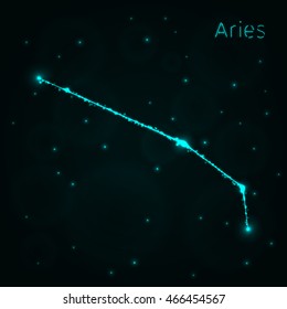 Aries Illustration Icon, Lights Silhouette on Dark Background. Glowing Lines and Points