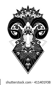 Aries Mandala Tattoo Designhorn Sheep Line Stock Vector (Royalty Free ...