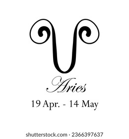 Aries with name and dates. New horoscope with 13 zodiac signs. From April 19 to May 14. Astrology, fortune telling, constellation, stars, ascendant, pseudoscience, natal chart. Italic style