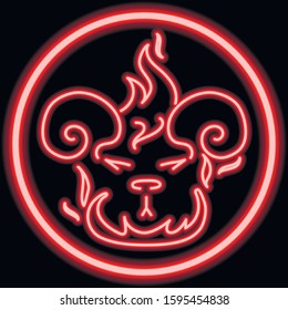 Aries neon sign. Astrological sign concept. Vector illustration in neon style, glowing element for topics like zodiac, horoscope, astrology