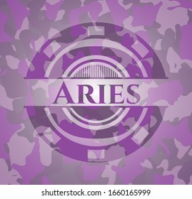 Aries pink and purple camo emblem. Vector Illustration. Detailed.