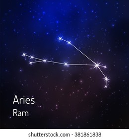 Aries (ram) constellation in the night starry sky. Vector illustration