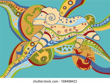 aries \ ram illustration \ beautiful background with animals