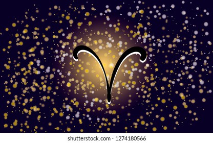 Aries and Ram of zodiac, horoscope concept, vector art, illustration. Golden hand-drawn zodiac sign,horoscope symbols astrology icons collection 