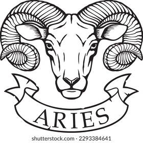 Signo Aries (símbolo del horóscopo, icono de astrología). Ilustración vectorial.