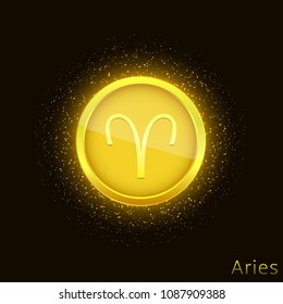 Aries sign. Horoscope symbol with sparkles, glitters and stars