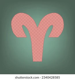Aries sign illustration. Apricot Icon with Brick Red parquet floor graphic pattern on a Ebony background. Feldgrau. Green. Illustration.