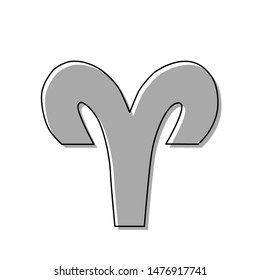 Aries sign illustration. Black line icon with gray shifted flat filled icon on white background. Illustration.