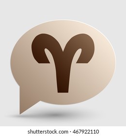 Aries sign illustration. Brown gradient icon on bubble with shadow.