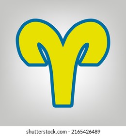 Aries sign illustration. Icon in colors of Ukraine flag (yellow, blue) at gray Background. Illustration.