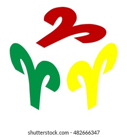 Aries sign illustration. Isometric style of red, green and yellow icon.
