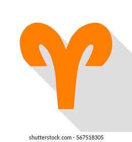 Aries sign illustration. Orange icon with flat style shadow path.