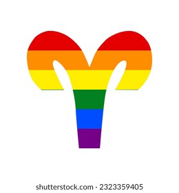 Aries sign illustration. Rainbow gay LGBT rights colored Icon at white Background. Illustration.