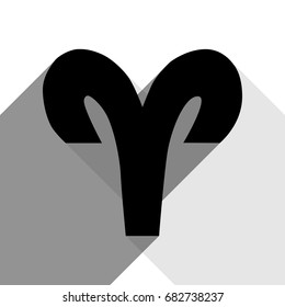 Aries sign illustration. Vector. Black icon with two flat gray shadows on white background.